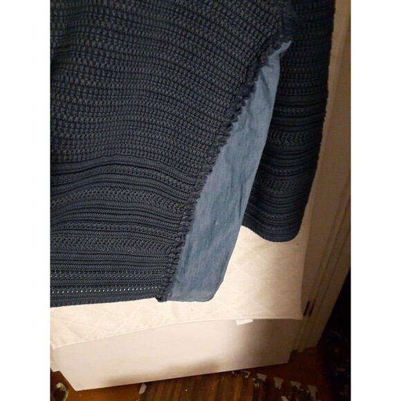 Coldwater Creek top LARGE Blue Textured Knit Contrast Trim Pullover Sweater L - Picture 5 of 8